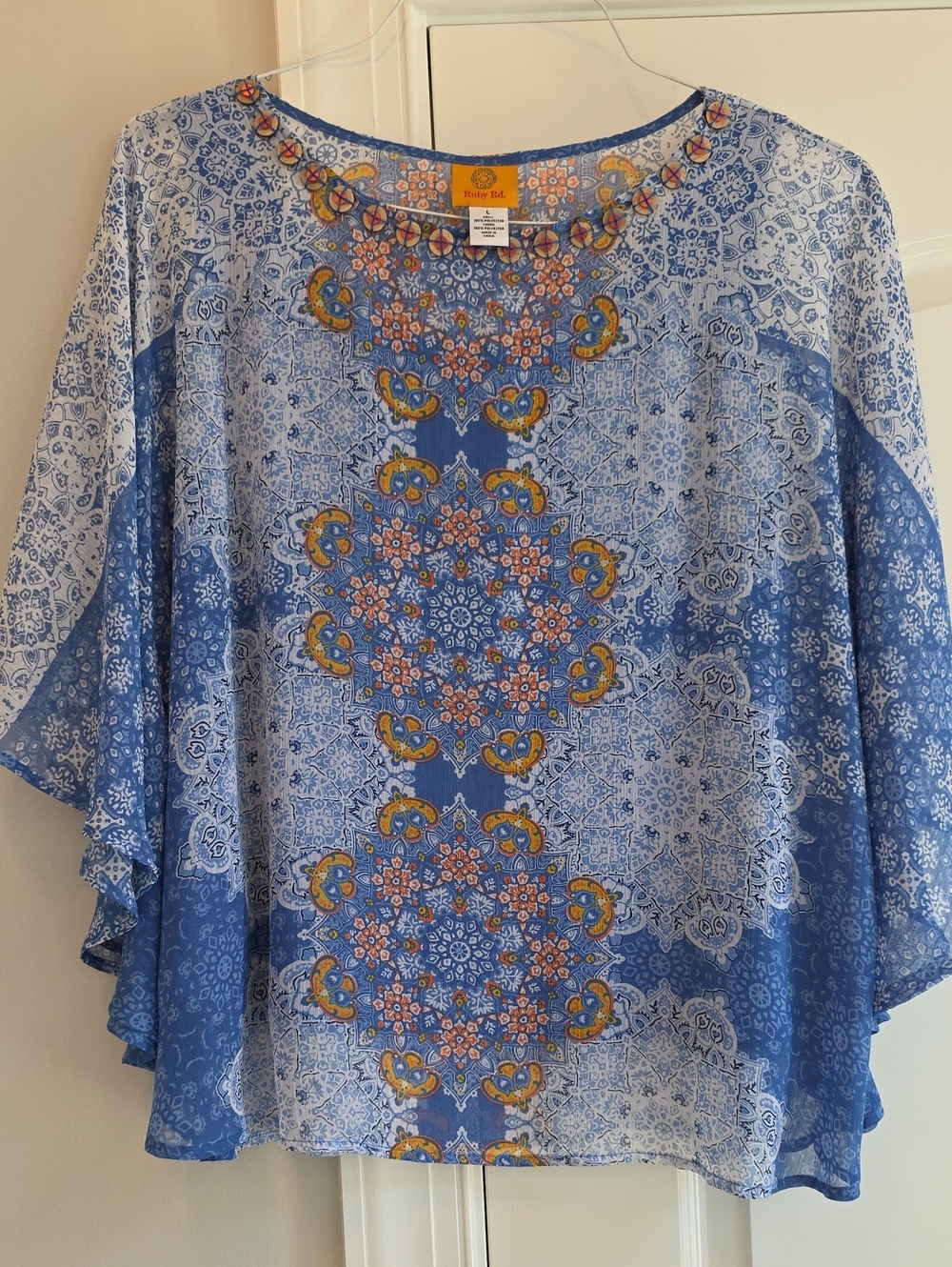 Ruby Rd. Blue Paisley Boho Medallion Tunic/tank w Yellow Accents